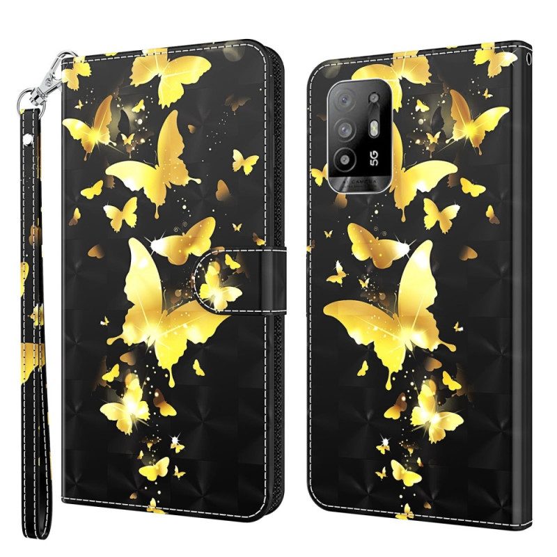 Flip Case Für Oppo A94 5G Schmetterling Mit Schlüsselband