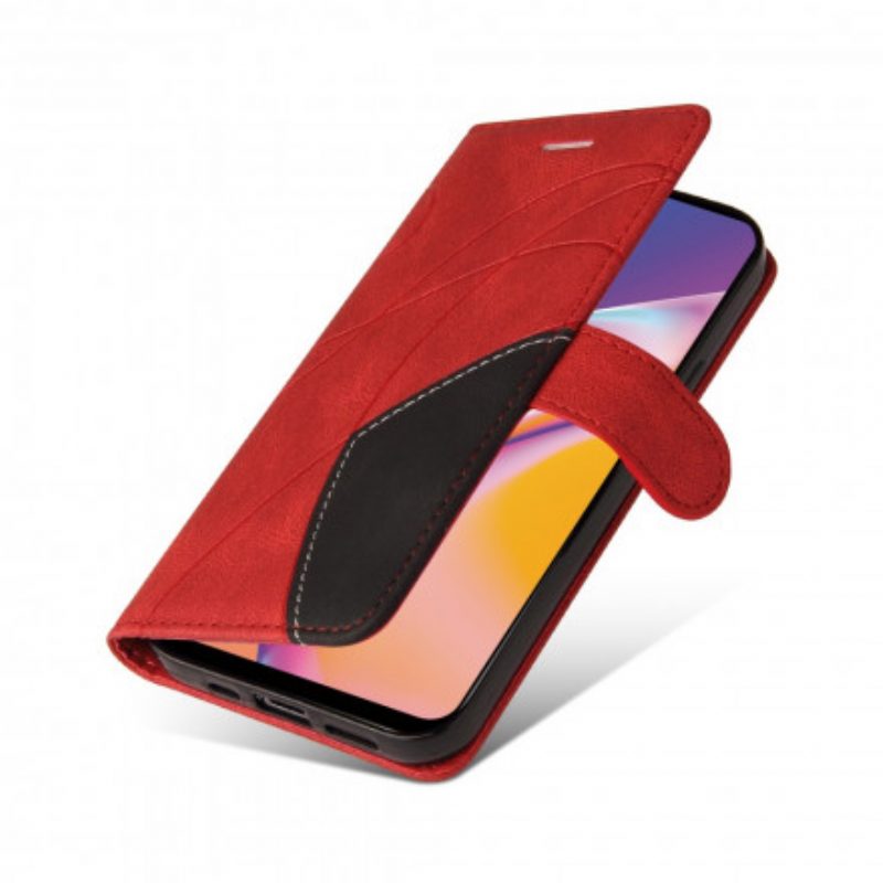 Flip Case Für Oppo A94 5G Zweifarbiges. Charakteristisches Kunstleder