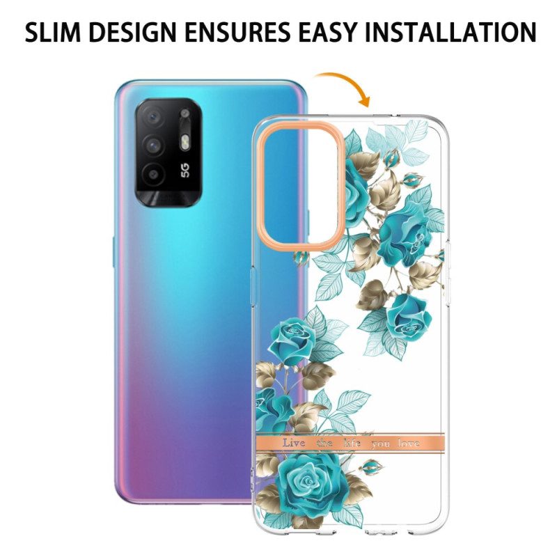 Handyhülle Für Oppo A94 5G Nahtlose Blaue Blumen