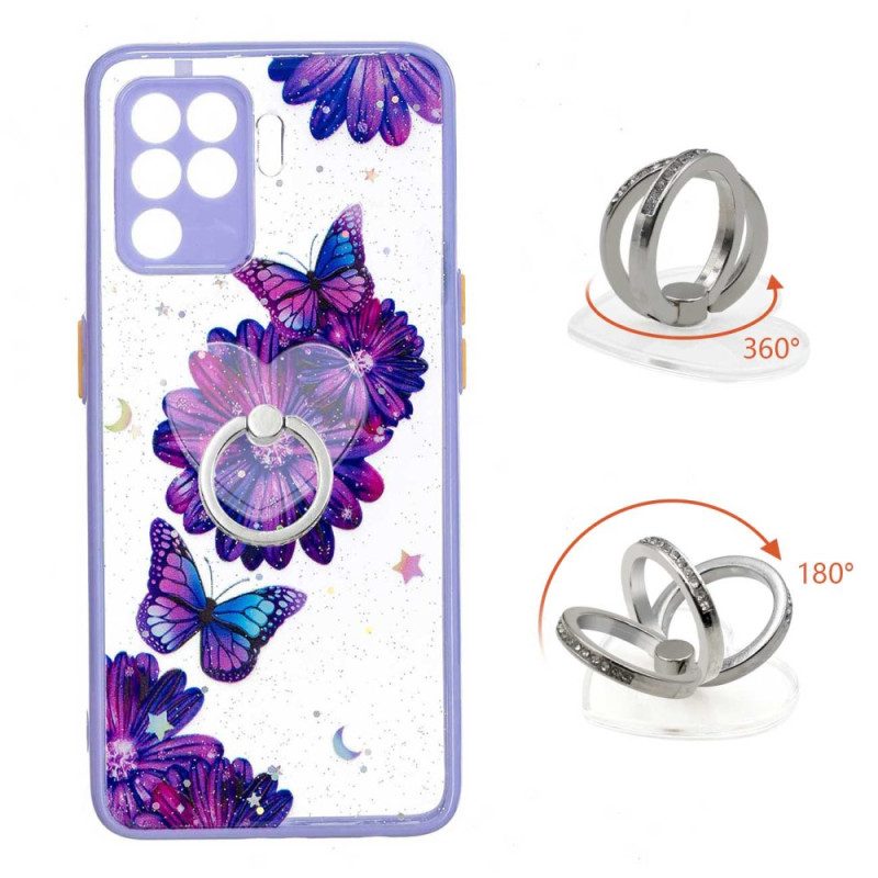 Hülle Für Oppo A94 5G Lila Blumenschmetterling Mit Ring