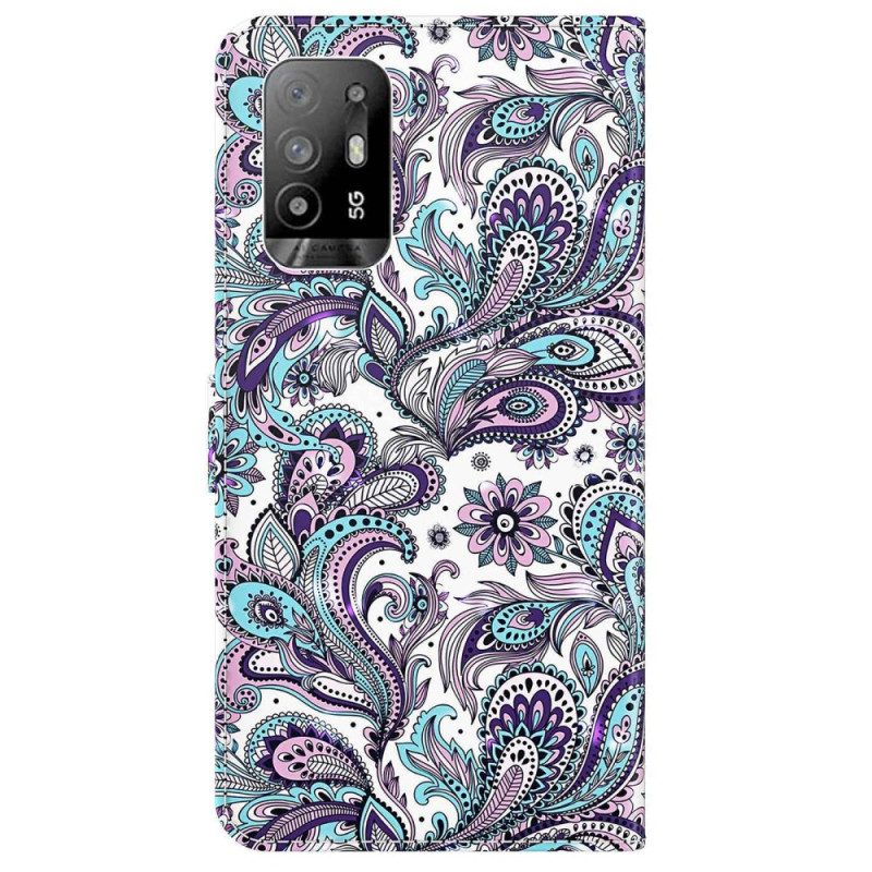 Lederhüllen Für Oppo A94 5G Blumenmuster Mit Riemen