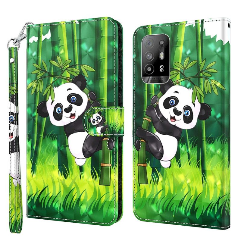 Lederhüllen Für Oppo A94 5G Panda Mit Schlüsselband