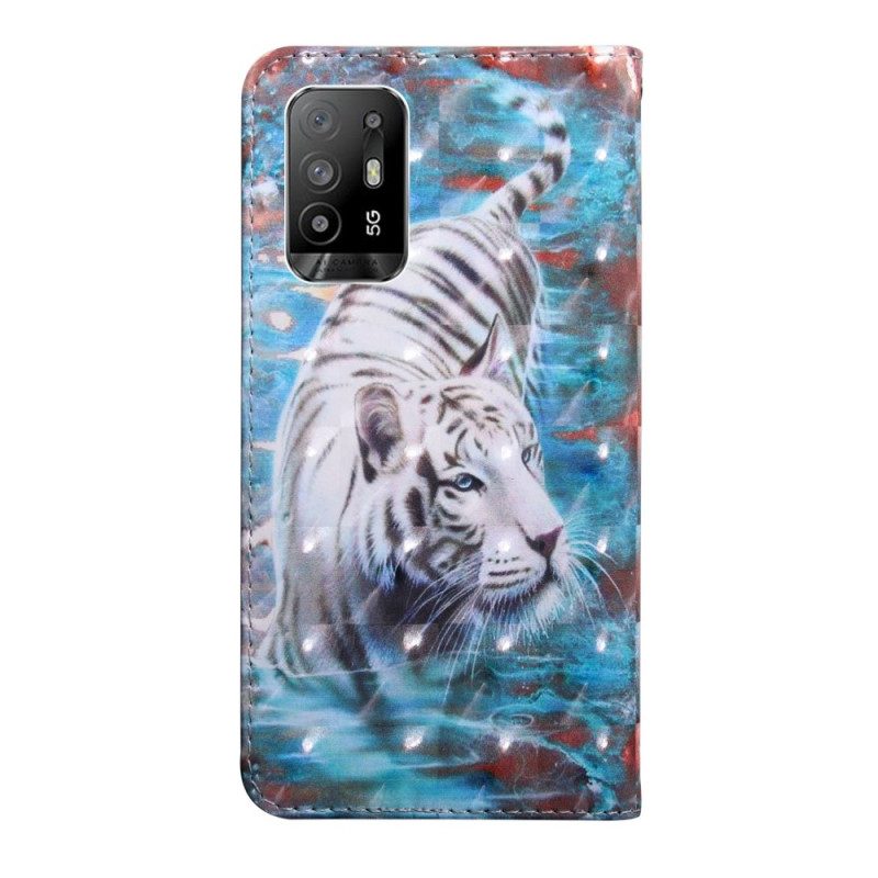 Lederhüllen Für Oppo A94 5G Tiger-kunstleder Mit Schlüsselband