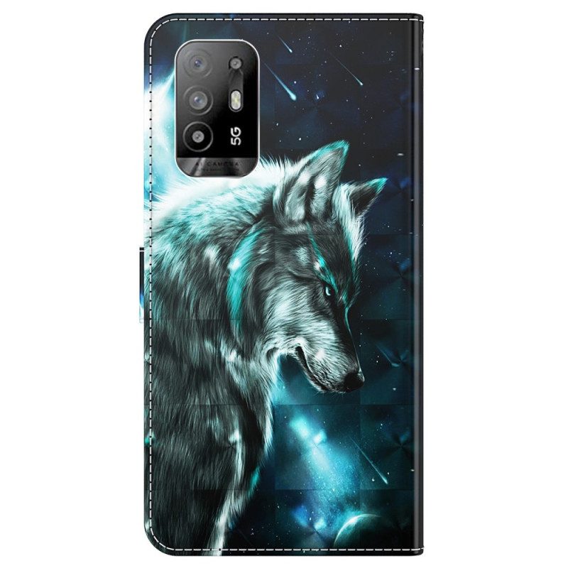 Lederhüllen Für Oppo A94 5G Wolf Mit Schlüsselband