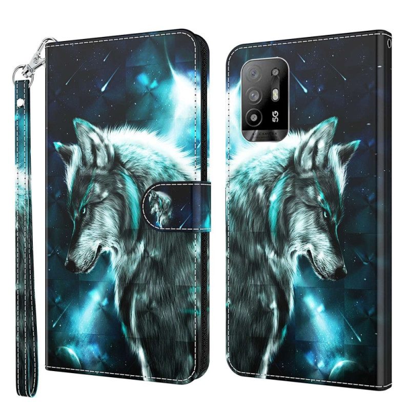 Lederhüllen Für Oppo A94 5G Wolf Mit Schlüsselband