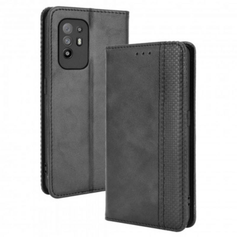 Schutzhülle Für Oppo A94 5G Flip Case Stilisierter Vintage-ledereffekt