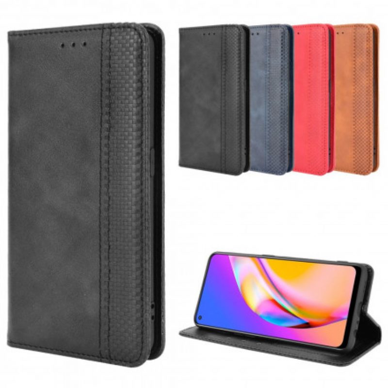 Schutzhülle Für Oppo A94 5G Flip Case Stilisierter Vintage-ledereffekt