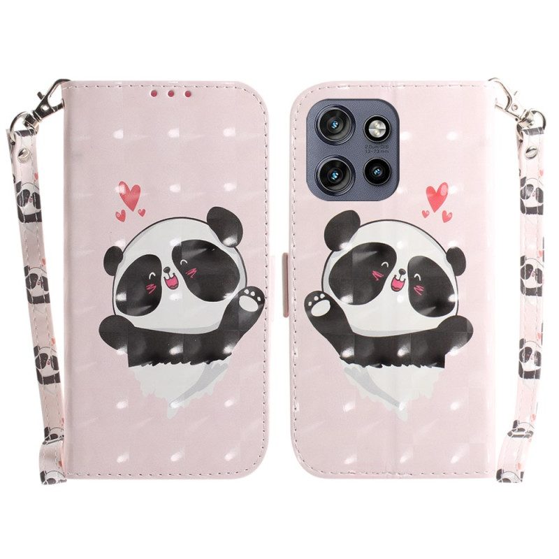 Lederhüllen Für Motorola Edge 50 Neo Panda Love Mit Riemen