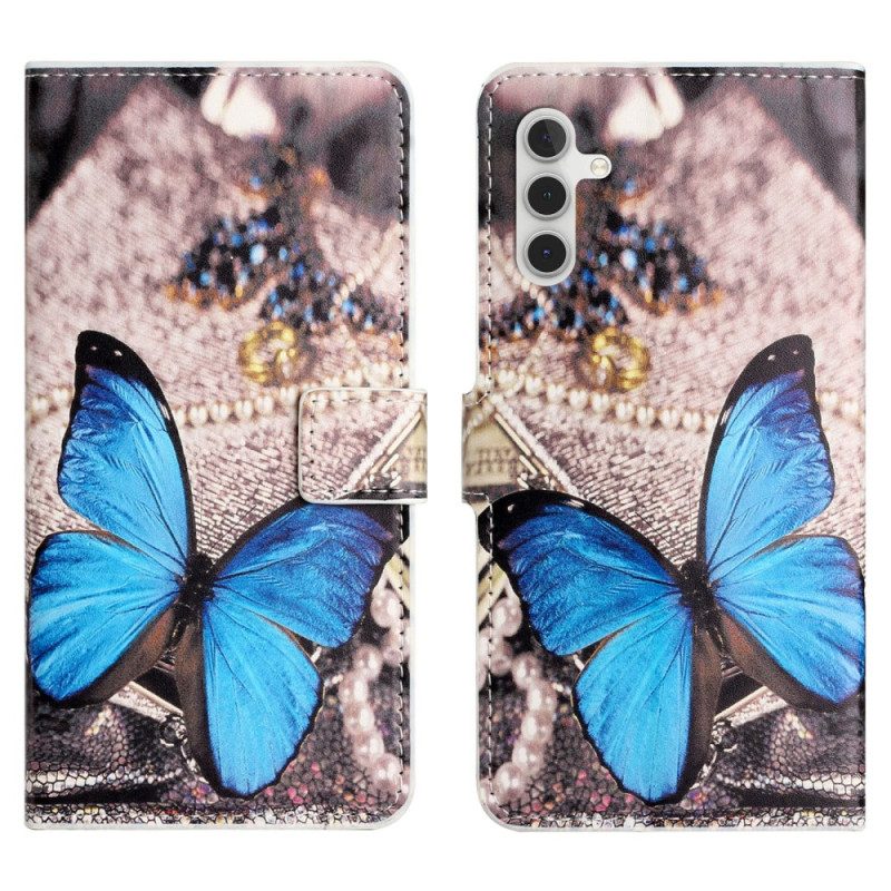 Lederhüllen Für Samsung Galaxy S24 Fe Blauer Schmetterling