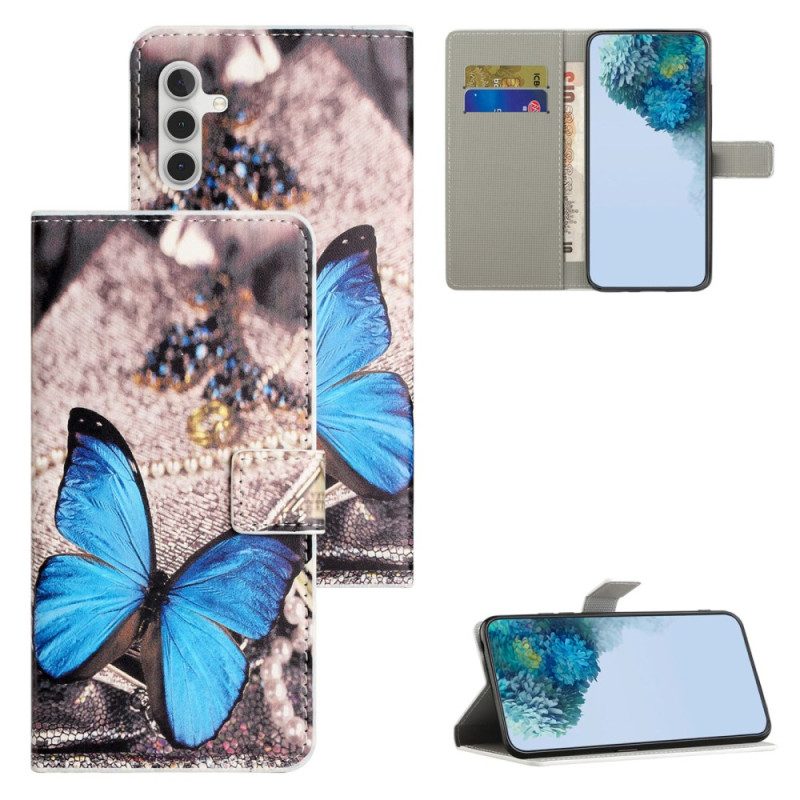 Lederhüllen Für Samsung Galaxy S24 Fe Blauer Schmetterling