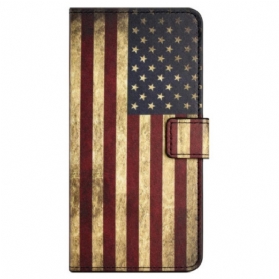 Lederhüllen Samsung Galaxy S24 Fe Handyhülle Amerikanische Flagge Im Vintage-stil