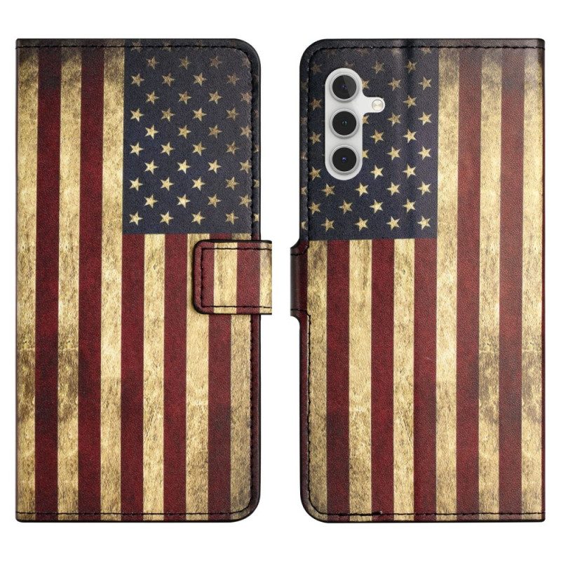 Lederhüllen Samsung Galaxy S24 Fe Handyhülle Amerikanische Flagge Im Vintage-stil