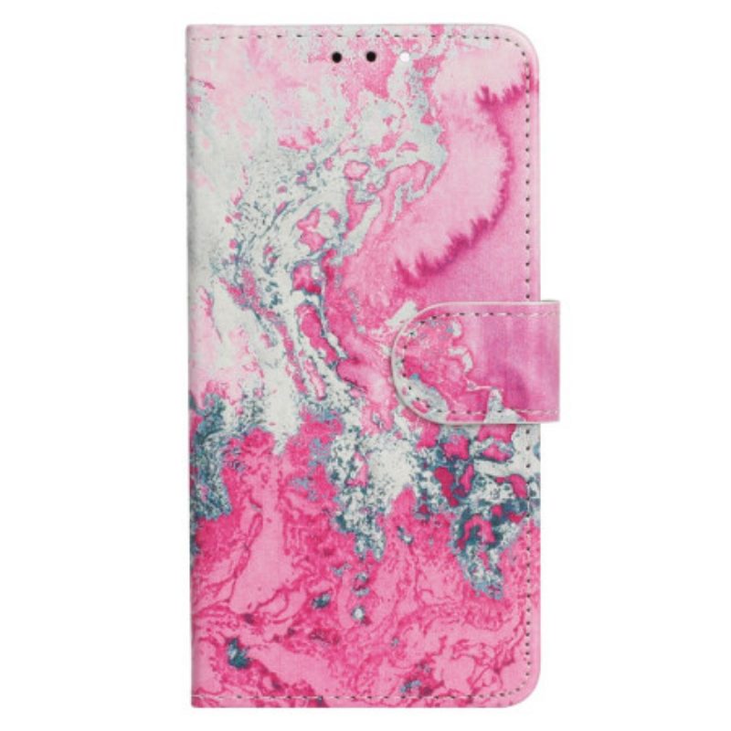 Lederhüllen Samsung Galaxy S24 Fe Handyhülle Rosa Meerwassermarmor