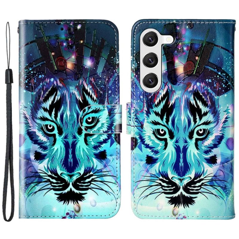 Flip Case Für Samsung Galaxy S23 Plus 5G Der Tiger Mit Schlüsselband