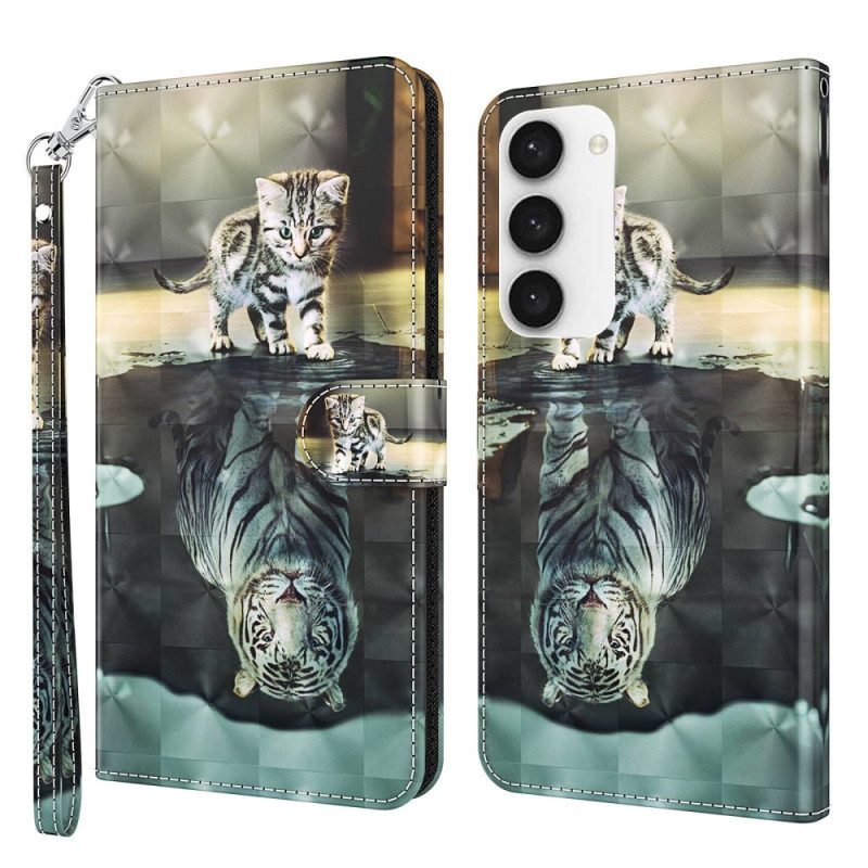 Flip Case Für Samsung Galaxy S23 Plus 5G Mit Kordel Strappy Kitten Dream