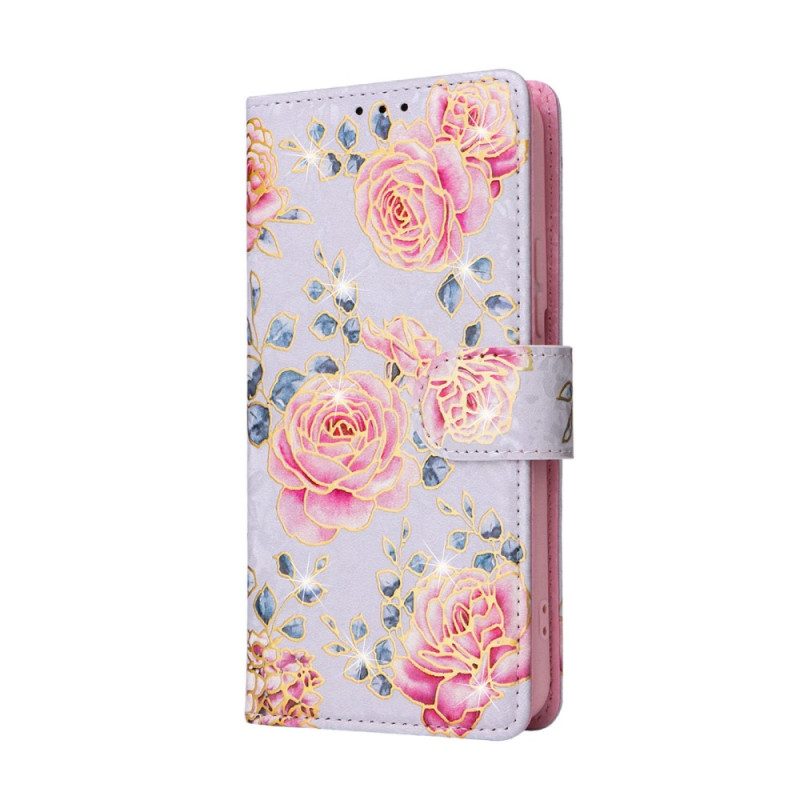 Flip Case Für Samsung Galaxy S23 Plus 5G Rfid-blumen Mit Schlüsselband