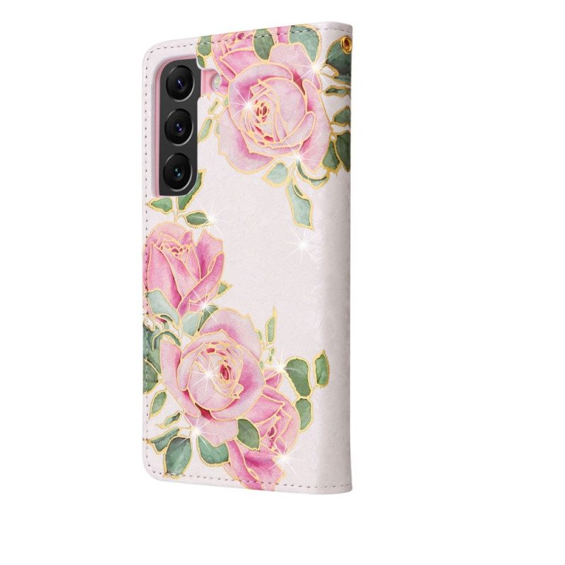 Flip Case Für Samsung Galaxy S23 Plus 5G Rfid-blumen Mit Schlüsselband