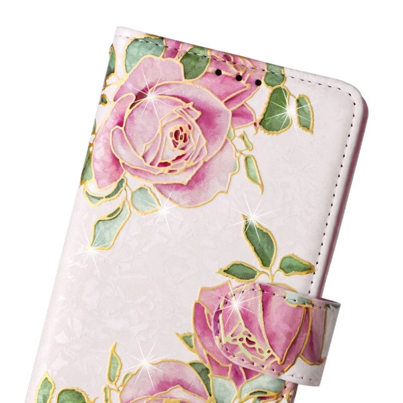 Flip Case Für Samsung Galaxy S23 Plus 5G Rfid-blumen Mit Schlüsselband