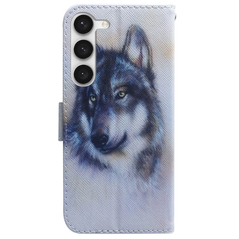 Lederhüllen Für Samsung Galaxy S23 Plus 5G Aquarell-wolf