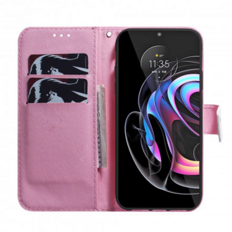 Flip Case Für Motorola Edge 20 Pro Blume Staubiges Rosa