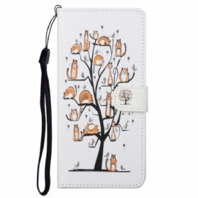 Flip Case Für Moto G71 5G Mit Kordel Funky Cats Mit Riemen