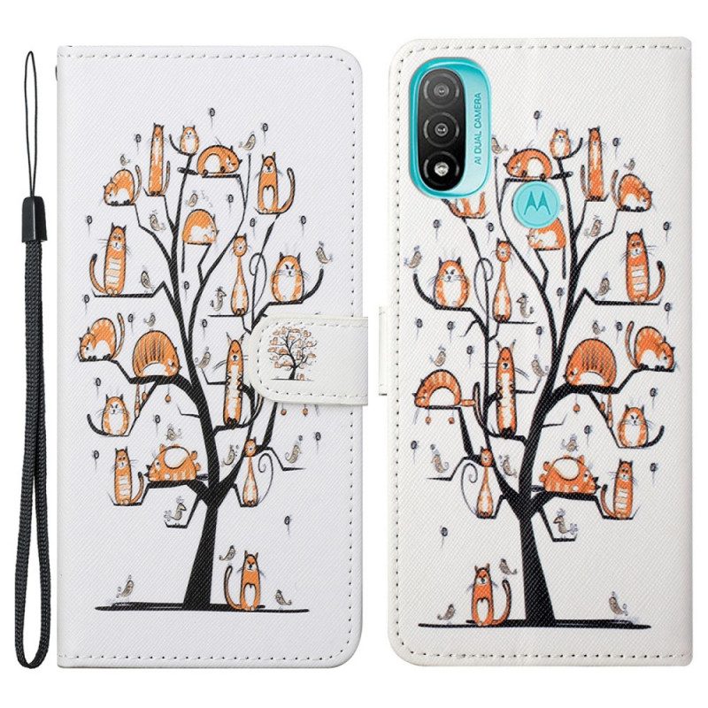 Flip Case Für Moto G71 5G Mit Kordel Funky Cats Mit Riemen