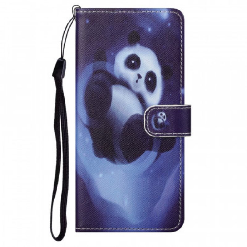 Flip Case Für Moto G71 5G Mit Kordel Panda Space Mit Schlüsselband