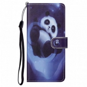 Flip Case Für Moto G71 5G Mit Kordel Panda Space Mit Schlüsselband