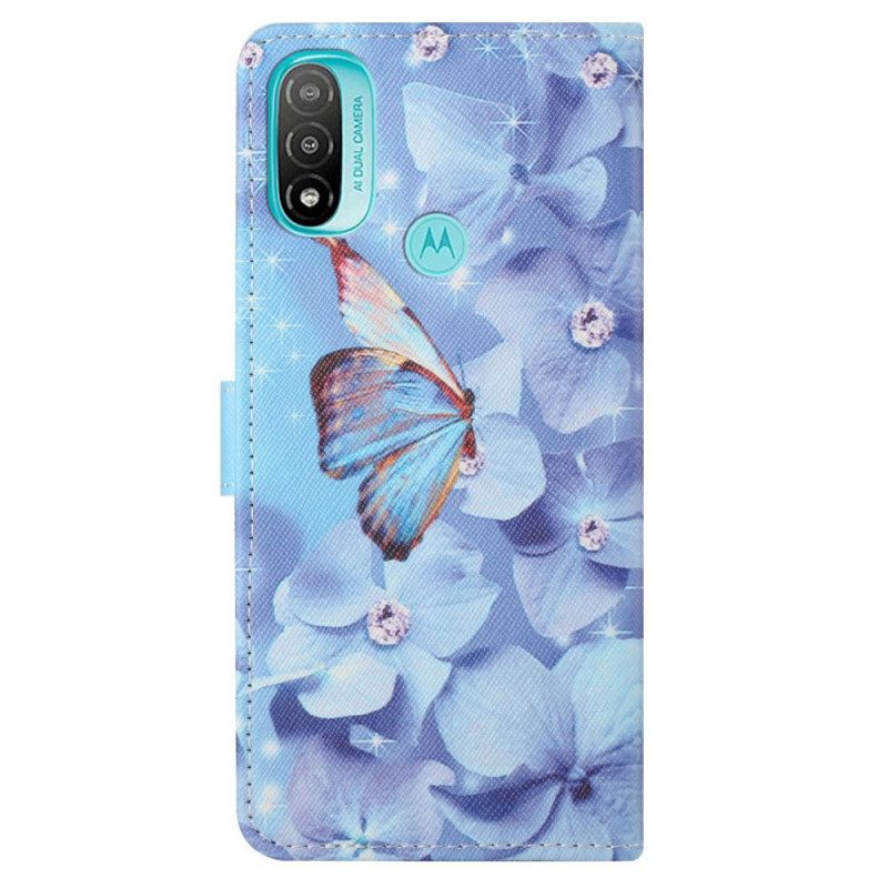 Flip Case Für Moto G71 5G Mit Kordel Riemchen-diamant-schmetterlinge