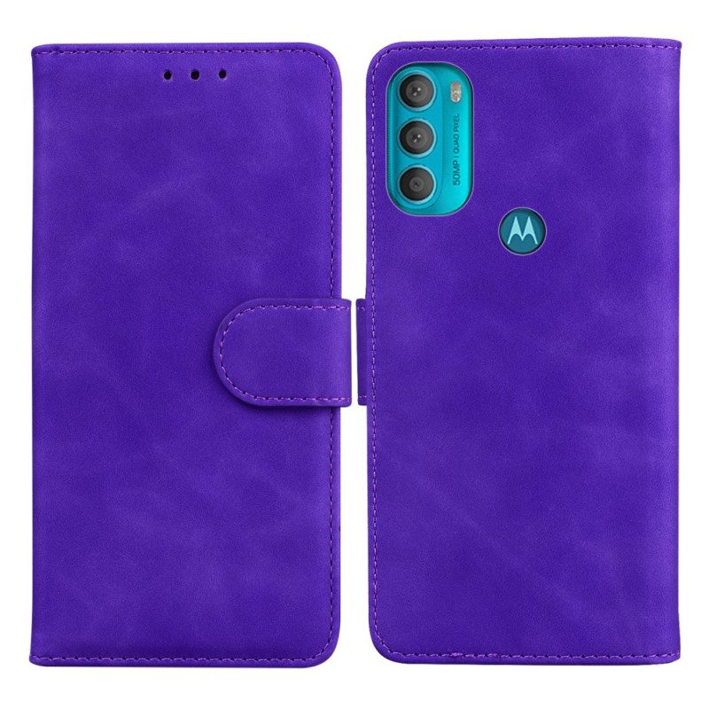 Flip Case Für Moto G71 5G Monochromer Ledereffekt