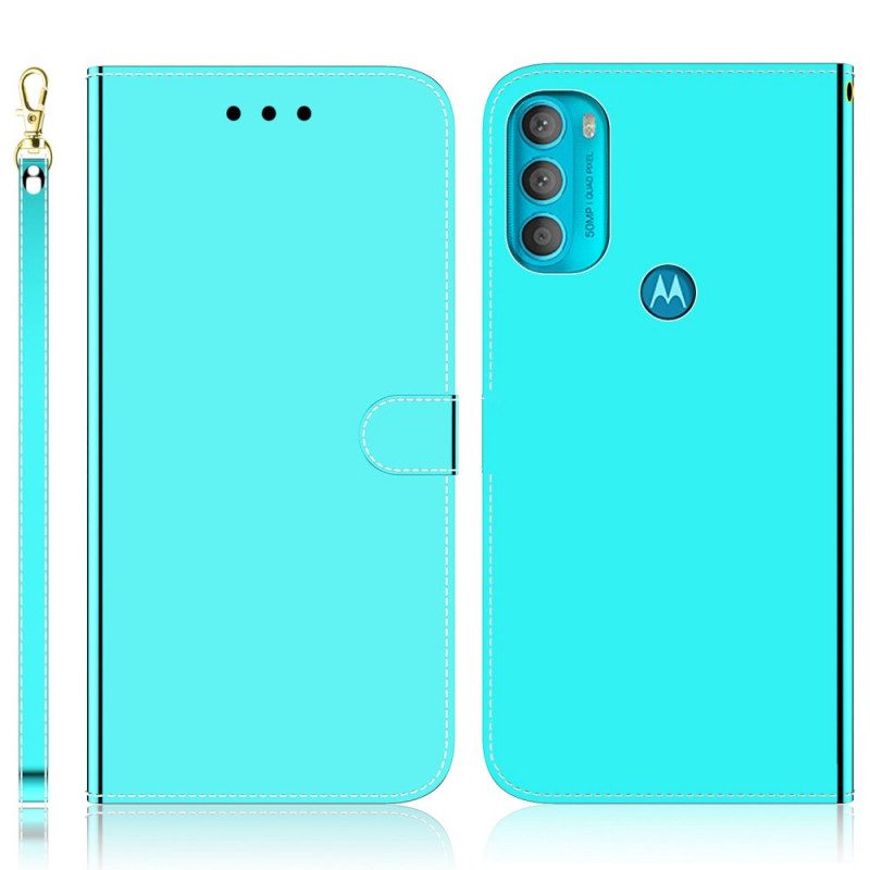 Flip Case Für Moto G71 5G Spiegelabdeckung Aus Kunstleder