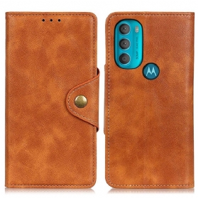 Flip Case Für Moto G71 5G Vintage Kunstleder Und Knopf