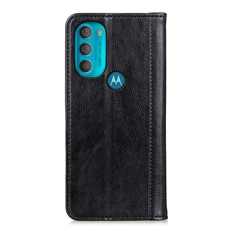 Schutzhülle Für Moto G71 5G Flip Case Eleganz Aus Gespaltenem Litschi-leder