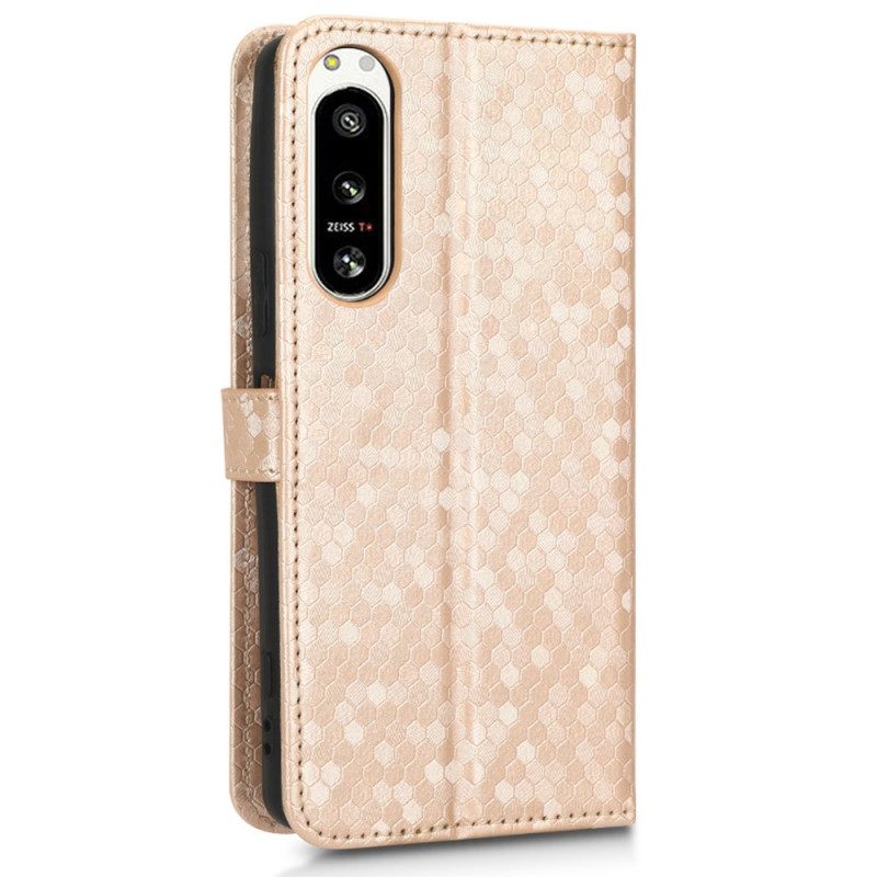 Flip Case Für Sony Xperia 5 IV Mit Kordel 3d-riemchendesign