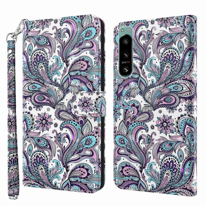 Flip Case Für Sony Xperia 5 IV Mit Kordel Riemchen-paisley-muster