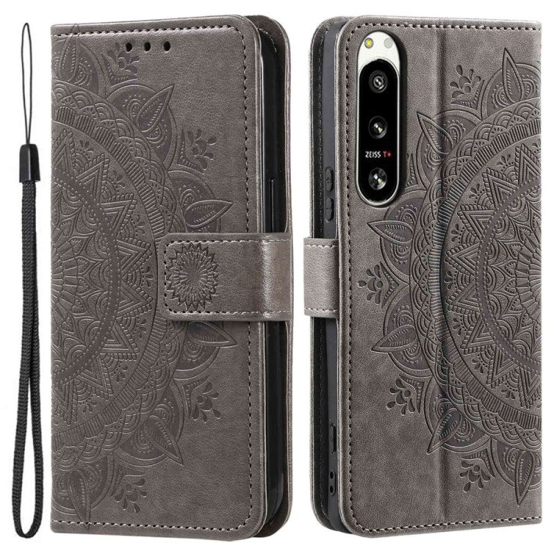 Flip Case Für Sony Xperia 5 IV Mit Kordel Riemchen-sonnen-mandala