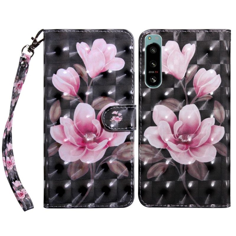 Flip Case Für Sony Xperia 5 IV Mit Kordel Riemenblumen