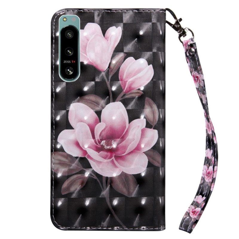 Flip Case Für Sony Xperia 5 IV Mit Kordel Riemenblumen