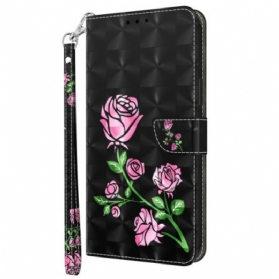 Flip Case Für Sony Xperia 5 IV Mit Kordel Riemenrosen