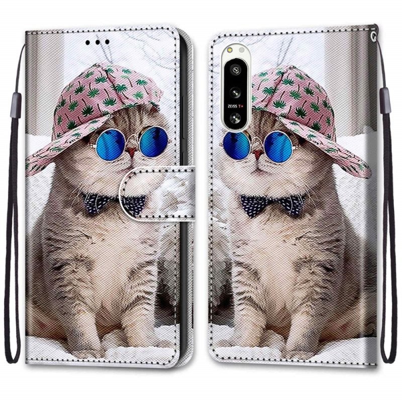 Flip Case Für Sony Xperia 5 IV Mit Kordel Yo Katze Mit Riemen