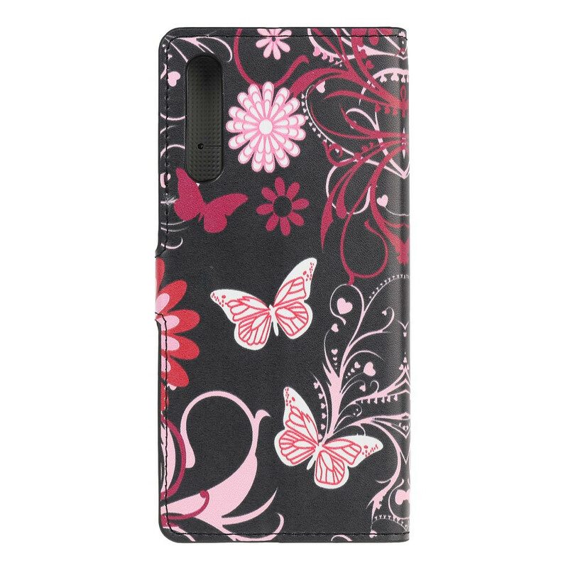 Flip Case Für Huawei P Smart S Schmetterlinge Und Blumen