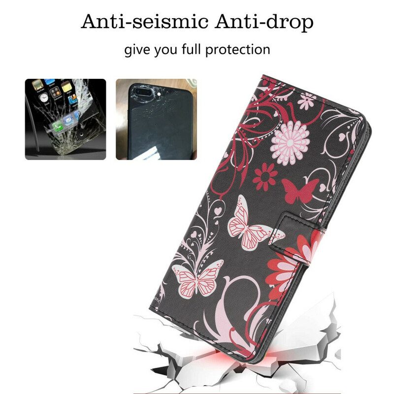 Flip Case Für Huawei P Smart S Schmetterlinge Und Blumen