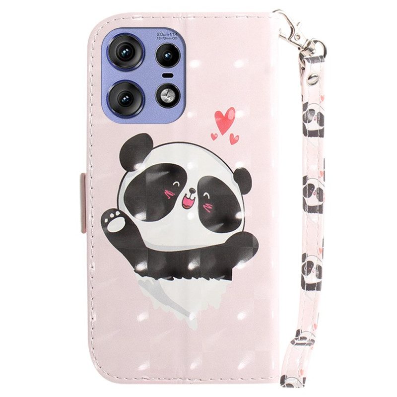 Lederhüllen Motorola Edge 50 Pro Handyhülle Panda Love Mit Riemen