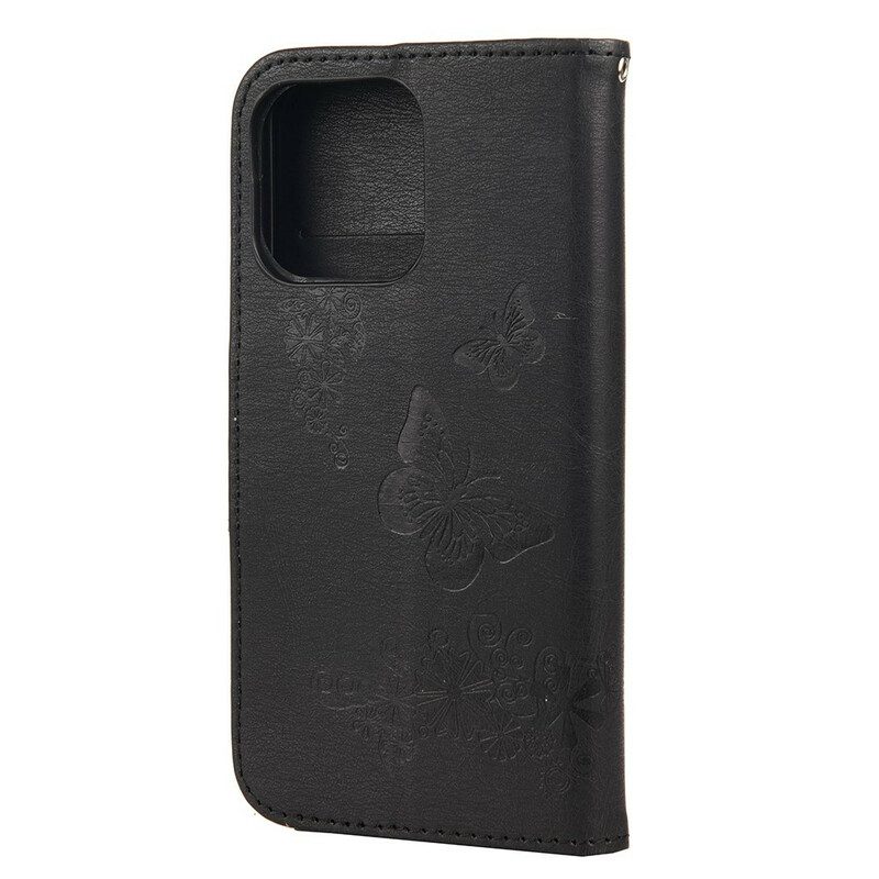 Flip Case Für iPhone 13 Mini Mit Kordel Prächtige Riemenschmetterlinge