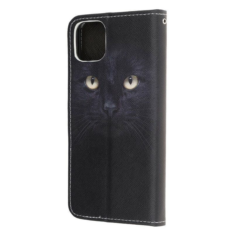 Flip Case Für iPhone 13 Mini Mit Kordel Riemchenförmige Schwarze Katzenaugen