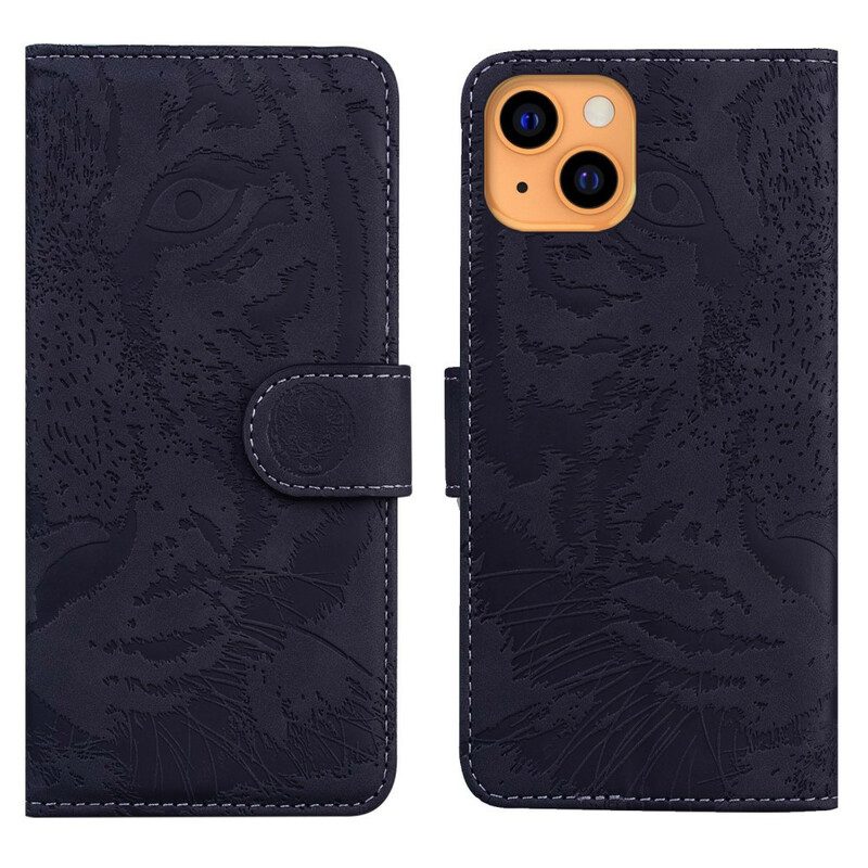 Flip Case Für iPhone 13 Mini Tiger-gesichtsdruck