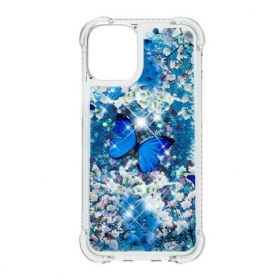 Hülle Für iPhone 13 Mini Glitzernde Blaue Schmetterlinge