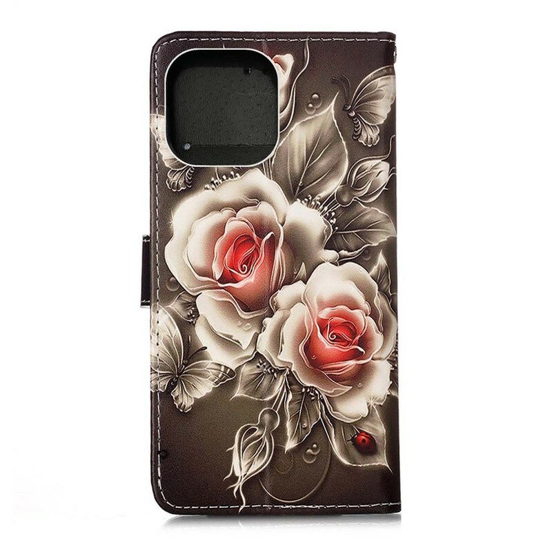 Lederhüllen Für iPhone 13 Mini Goldene Rosen