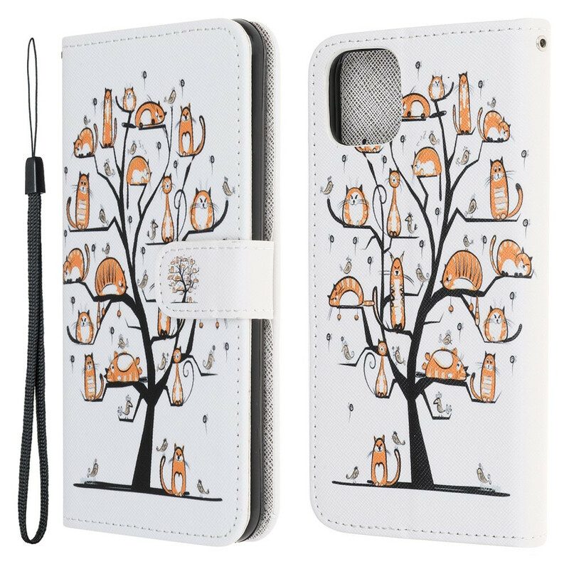 Lederhüllen Für iPhone 13 Mini Mit Kordel Funky Cats Mit Riemen