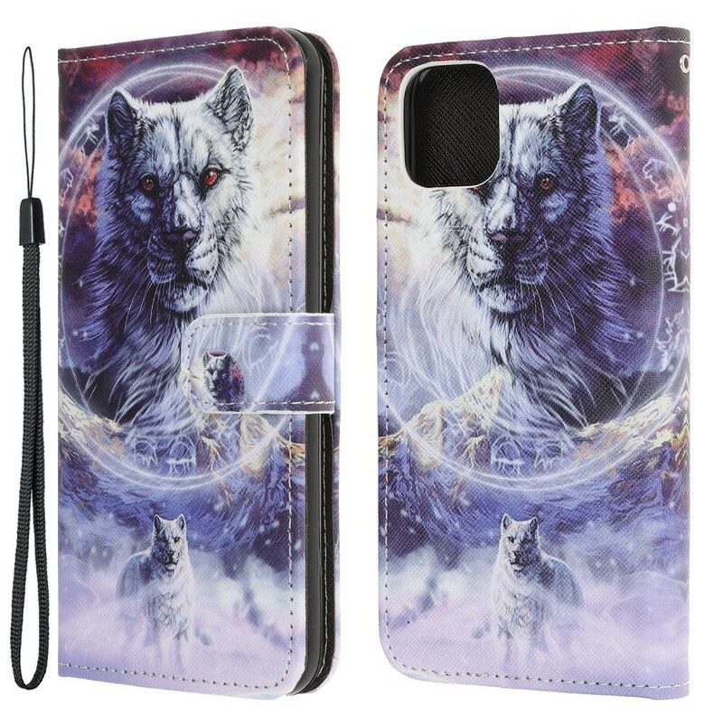 Lederhüllen Für iPhone 13 Mini Wolf Im Winter Mit Schlüsselband